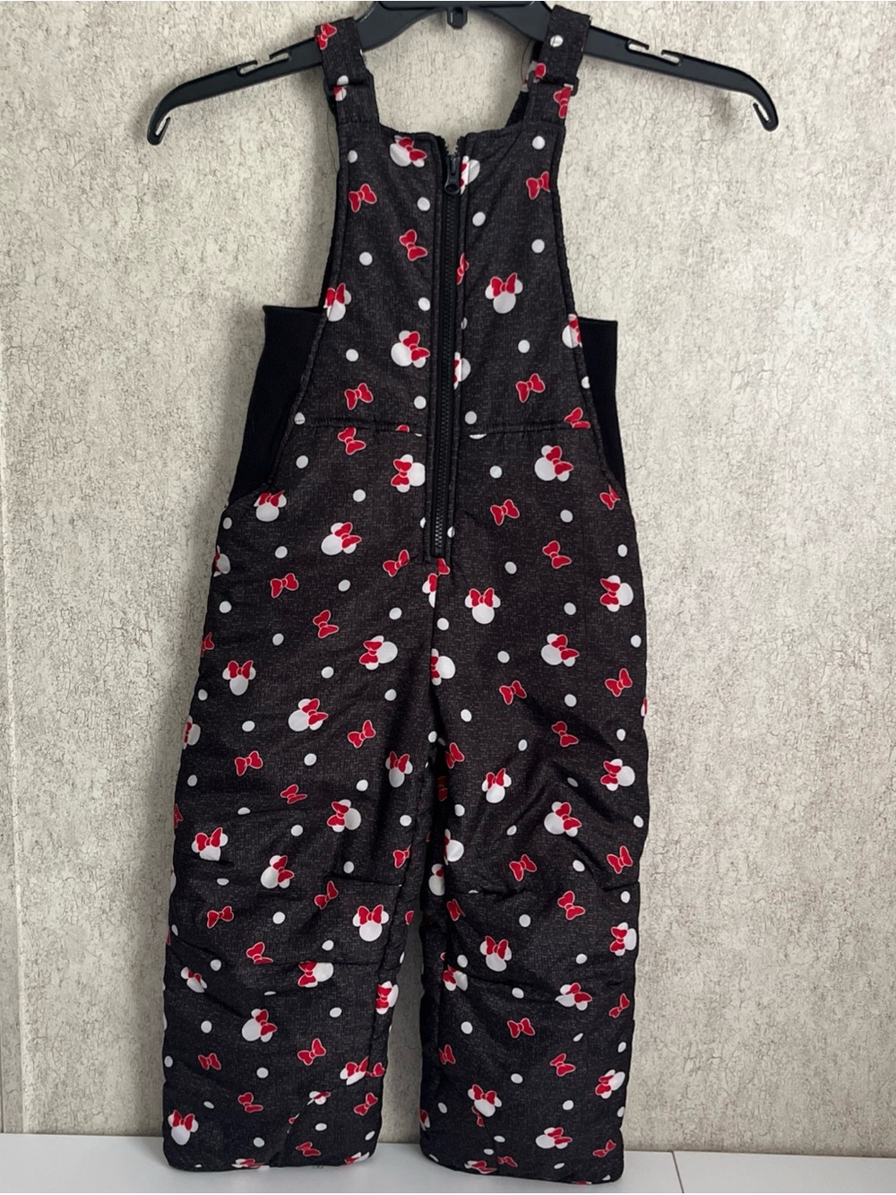 Disney Minnie Mouse Snow Bibs Overall Snow Suit Pants Black Red 1/4 Zip Girls 6